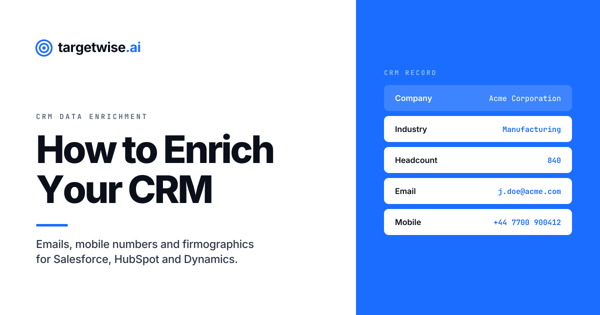 CRM Data Enrichment for Salesforce, HubSpot and Dynamics 365